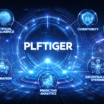 Futuristic illustration of Plftiger platform showing AI, cybersecurity, automation, predictive analytics, and decentralized systems in a high-tech digital environment