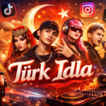 Young Turkish creators expressing music, fashion, and visual art in the Türk Idla movement with TikTok, Instagram, YouTube, and X icons in the background