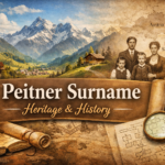 Illustration representing the Peitner surname, Alpine mountains, and European family heritage